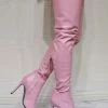 Women Over The Knee Boots Plus Size Stiletto Heel PU Leather Pink Thigh High Boots