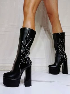 Women Boots Geometric Platforms High Heel Chunky Heel Black Mid Calf Boots
