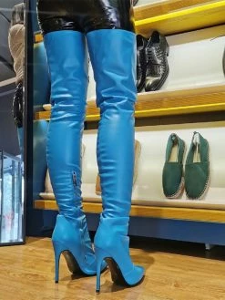 Women Over The Knee Boots Plus Size Stiletto Heel Pointed Toe Zipper PU Leather Light Blue Thigh High Boots 13 Women Over The Knee Boots Plus Size Stiletto Heel Pointed Toe Zipper PU Leather Light Blue Thigh High Boots -winter shoes Sales 2023 202109300958522166946
