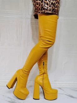 Women Over The Knee Boots Platform Plus Size Chunky Heel PU Leather Black Thigh High Boots -winter shoes Sales 2023 20211008174716667330