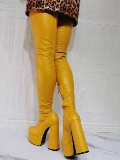 Women Over The Knee Boots Platform Plus Size Chunky Heel PU Leather Black Thigh High Boots -winter shoes Sales 2023 202110081747187576953