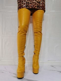 Women Over The Knee Boots Platform Plus Size Chunky Heel PU Leather Black Thigh High Boots -winter shoes Sales 2023 202110081747191971979
