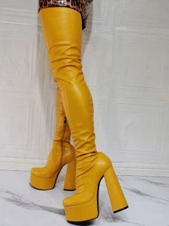 Women Over The Knee Boots Platform Plus Size Chunky Heel PU Leather Black Thigh High Boots -winter shoes Sales 2023 202110081747198486357