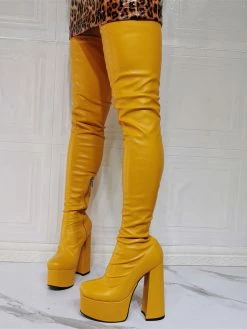 Women Over The Knee Boots Platform Plus Size Chunky Heel PU Leather Black Thigh High Boots -winter shoes Sales 2023 202110081747203232382