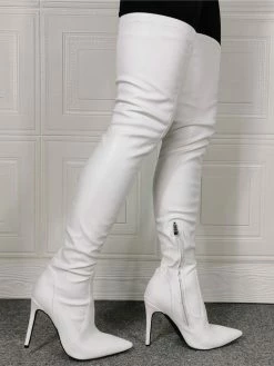 Women Over The Knee Boots Plus Size Stiletto Heel PU Leather White Thigh High Boots -winter shoes Sales 2023 202110111344311851751