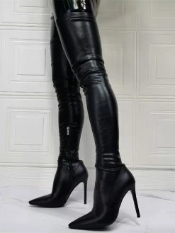 Women Over The Knee Boots Plus Size Stiletto Heel PU Leather Black Thigh High Boots -winter shoes Sales 2023 202110111344374439080