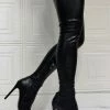 Women Over The Knee Boots Plus Size Stiletto Heel PU Leather Black Thigh High Boots