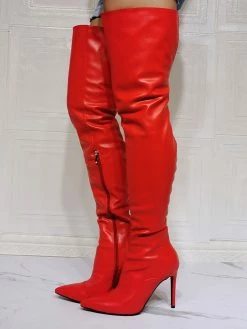 Women Over The Knee Boots Plus Size Stiletto Heel PU Leather Red Thigh High Boot -winter shoes Sales 2023 202110111344450717445