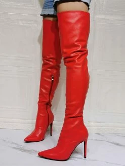 Women Over The Knee Boots Plus Size Stiletto Heel PU Leather Red Thigh High Boot -winter shoes Sales 2023 202110111344453901601