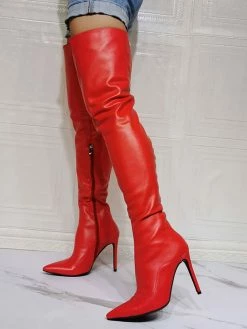Women Over The Knee Boots Plus Size Stiletto Heel PU Leather Red Thigh High Boot -winter shoes Sales 2023 202110111344457223439