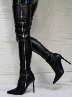 Women Over The Knee Boot Plus Size Stiletto Heel PU Leather Black Thigh High Boots -winter shoes Sales 2023 202110111344544969404