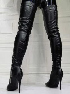 Women Over The Knee Boot Plus Size Stiletto Heel PU Leather Black Thigh High Boots -winter shoes Sales 2023 202110111344548747147