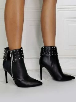 Women Booties Pointed Toe Stiletto Heel PU Leather High Tops Black Ankle Boots -winter shoes Sales 2023 202110111344585215020