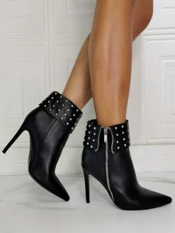 Women Booties Pointed Toe Stiletto Heel PU Leather High Tops Black Ankle Boots -winter shoes Sales 2023 202110111344589191399