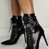 Women Booties Pointed Toe Stiletto Heel PU Leather High-Tops Black Ankle Boots