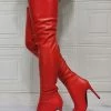 Women Over The Knee Boots Plus Size Stiletto Heel PU Leather Red Thigh High Boots
