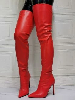 Women Over The Knee Boots Plus Size Stiletto Heel PU Leather Red Thigh High Boots -winter shoes Sales 2023 202110111345348586445