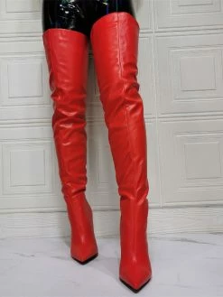 Women Over The Knee Boots Plus Size Stiletto Heel PU Leather Red Thigh High Boots -winter shoes Sales 2023 202110111345354814721