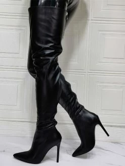 Women Over The Knee Boots Plus Size Stiletto Heel PU Leather Black Thigh High Boots -winter shoes Sales 2023 202110111345365325028