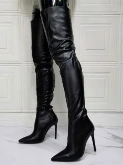 Women Over The Knee Boots Plus Size Stiletto Heel PU Leather Black Thigh High Boots -winter shoes Sales 2023 202110111345371955748