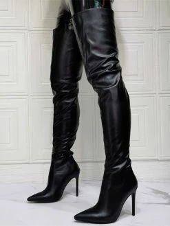 Women Over The Knee Boots Plus Size Stiletto Heel PU Leather Black Thigh High Boots -winter shoes Sales 2023 202110111345374947504