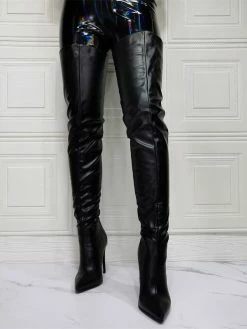 Women Over The Knee Boots Plus Size Stiletto Heel PU Leather Black Thigh High Boots -winter shoes Sales 2023 202110111345378205503