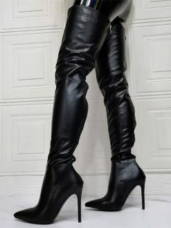 Women Over The Knee Boots Plus Size Stiletto Heel PU Leather Black Thigh High Boots -winter shoes Sales 2023 202110111345381399541