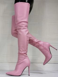 Women Over The Knee Boots Plus Size Stiletto Heel PU Leather Light Pink Thigh High Boots -winter shoes Sales 2023 202110111345390635334