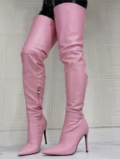 Women Over The Knee Boots Plus Size Stiletto Heel PU Leather Light Pink Thigh High Boots -winter shoes Sales 2023 202110111345393568093
