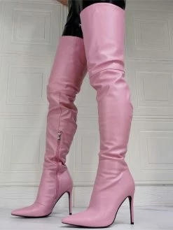 Women Over The Knee Boots Plus Size Stiletto Heel PU Leather Light Pink Thigh High Boots -winter shoes Sales 2023 20211011134539993969