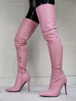 Women Over The Knee Boots Plus Size Stiletto Heel PU Leather Light Pink Thigh High Boots