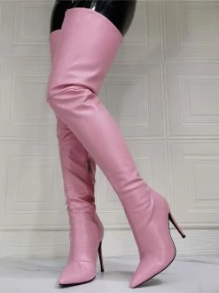 Women Over The Knee Boots Plus Size Stiletto Heel PU Leather Light Pink Thigh High Boots -winter shoes Sales 2023 202110111345406157909