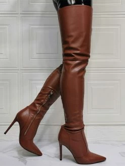 Women Over The Knee Boots Plus Size Stiletto Heel PU Leather Coffee Brown Thigh High Boots -winter shoes Sales 2023 202110111345440538863