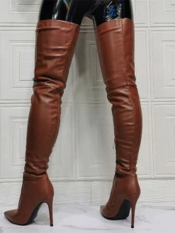 Women Over The Knee Boots Plus Size Stiletto Heel PU Leather Coffee Brown Thigh High Boots -winter shoes Sales 2023 202110111345443738304