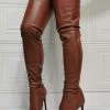 Women Over The Knee Boots Plus Size Stiletto Heel PU Leather Coffee Brown Thigh High Boots