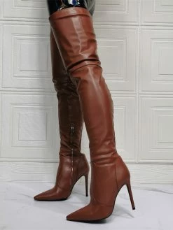 Women Over The Knee Boots Plus Size Stiletto Heel PU Leather Coffee Brown Thigh High Boots -winter shoes Sales 2023 202110111345450142354