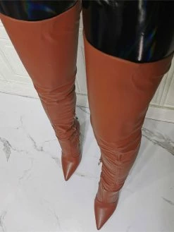 Women Over The Knee Boots Plus Size Stiletto Heel PU Leather Coffee Brown Thigh High Boots -winter shoes Sales 2023 202110111345459404244