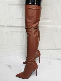 Women Over The Knee Boots Plus Size Stiletto Heel PU Leather Coffee Brown Thigh High Boots -winter shoes Sales 2023 20211011134546267333