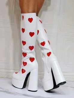 Women Boots Heat Pattern Plus Size Platform Round Toe Chunky Heel White Knee High Boots 8 Women Boots Heat Pattern Plus Size Platform Round Toe Chunky Heel White Knee High Boots -winter shoes Sales 2023 202110111346332676783