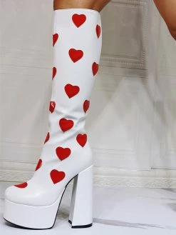 Women Boots Heat Pattern Plus Size Platform Round Toe Chunky Heel White Knee High Boots 9 Women Boots Heat Pattern Plus Size Platform Round Toe Chunky Heel White Knee High Boots -winter shoes Sales 2023 202110111346342722462