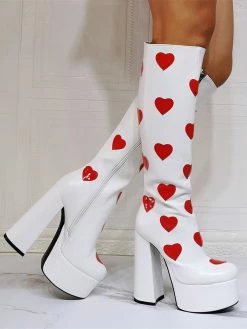 Women Boots Heat Pattern Plus Size Platform Round Toe Chunky Heel White Knee High Boots 7 Women Boots Heat Pattern Plus Size Platform Round Toe Chunky Heel White Knee High Boots -winter shoes Sales 2023 202110111346345723048