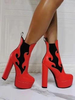 Women Booties Geometric Round Toe Platform Chunky Heel PU Leather High Tops Pink Ankle Boots -winter shoes Sales 2023 202110111346446272271