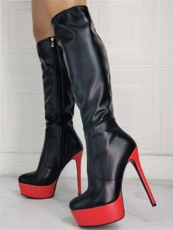 Women Boots Stiletto Heel Plus Size Platform Black Sky High Heel Knee High Boots -winter shoes Sales 2023 202110111346515999840