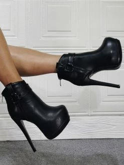 Women Booties Platform Stiletto Heel Geometric Round Toe Platform High Tops Black Ankle Boots -winter shoes Sales 2023 202110111346565106105