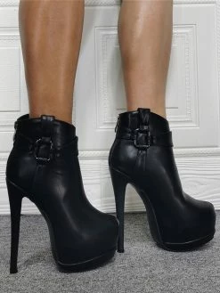 Women Booties Platform Stiletto Heel Geometric Round Toe Platform High Tops Black Ankle Boots -winter shoes Sales 2023 202110111346568885935