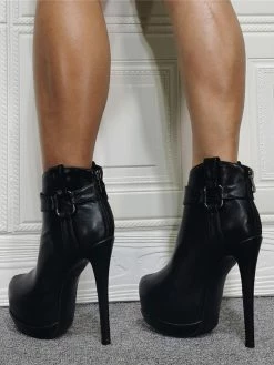 Women Booties Platform Stiletto Heel Geometric Round Toe Platform High Tops Black Ankle Boots -winter shoes Sales 2023 20211011134657240842