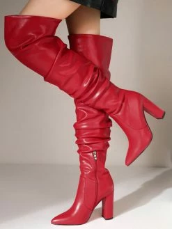 Women Over The Knee Boots Chunky Heel PU Leather Black Thigh High Boots -winter shoes Sales 2023 20211012144521457897