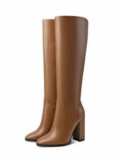 Women Boots Chunky Heel PU Leather Black Knee High Boots -winter shoes Sales 2023 202110121445241224658
