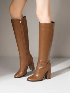 Women Boots Chunky Heel PU Leather Black Knee High Boots -winter shoes Sales 2023 202110121445257378373