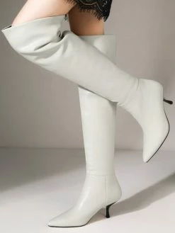 Women Over The Knee Boots Stiletto Heel Pointed Toe PU Leather Eric White Thigh High Boots